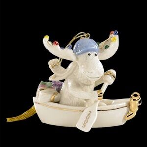 Lenox 2005 "Merry Moosecanoeing" Moose Canoe Christmas Ornament